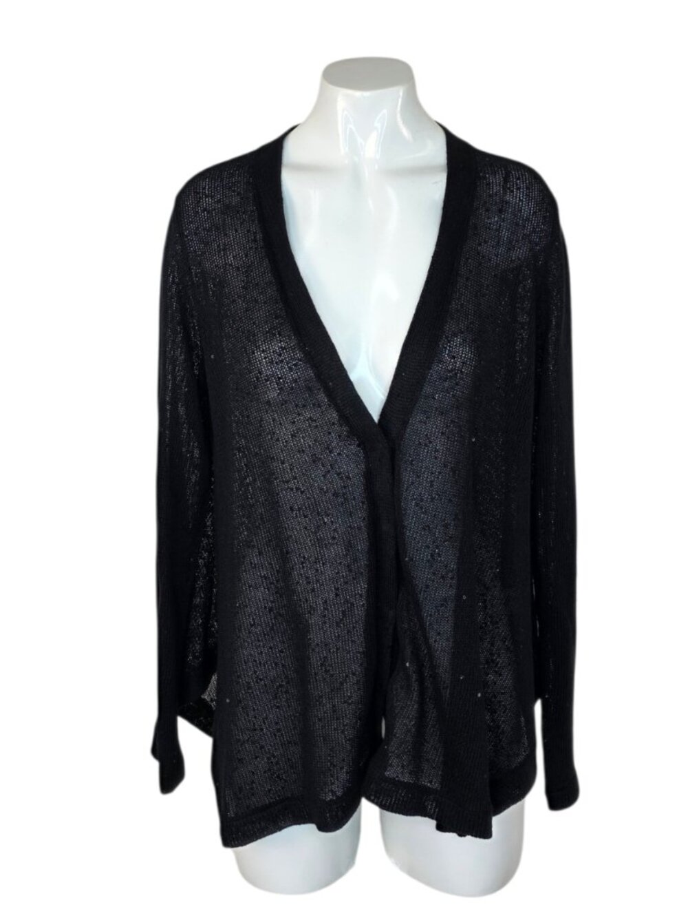 Brunello Cucinelli Linen Silk Sequin Button Front Cardigan, Black, Size S